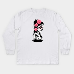 Pink Day of the Dead Sugar Skull Girl Kids Long Sleeve T-Shirt